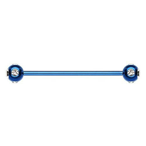 Colorline PVD Aurora Gem Ball Industrial Barbell Industrial Barbell Impulse Piercings 1-1/4" (32mm) 1/4" (6mm) Blue/Clear