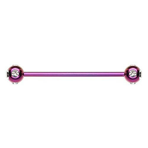 Colorline PVD Aurora Gem Ball Industrial Barbell Industrial Barbell Impulse Piercings 1-1/4" (32mm) 1/4" (6mm) Purple/Clear