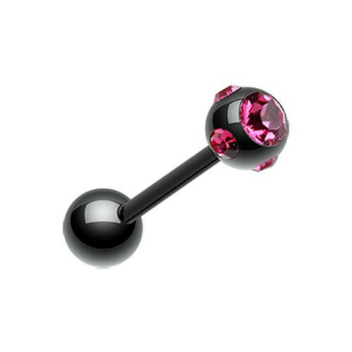 Colorline PVD Aurora Gem Ball Steel Barbell Tongue Ring Barbell Impulse Piercings 3/16" (5mm) Black/Fuchsia