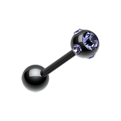 Colorline PVD Aurora Gem Ball Steel Barbell Tongue Ring Barbell Impulse Piercings 3/16" (5mm) Black/Tanzanite