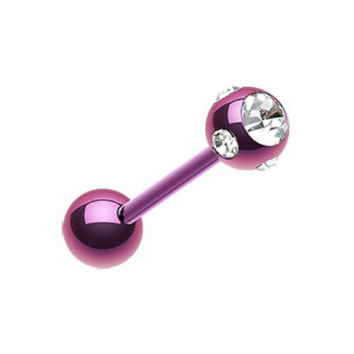 Colorline PVD Aurora Gem Ball Steel Barbell Tongue Ring Barbell Impulse Piercings 3/16" (5mm) Purple/Clear