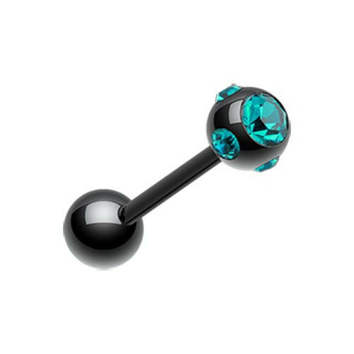 Colorline PVD Aurora Gem Ball Steel Barbell Tongue Ring Barbell Impulse Piercings 3/16" (5mm) Black/Teal