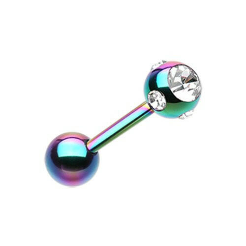 Colorline PVD Aurora Gem Ball Steel Barbell Tongue Ring Barbell Impulse Piercings 3/16" (5mm) Rainbow/Clear