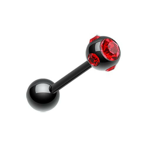 Colorline PVD Aurora Gem Ball Steel Barbell Tongue Ring Barbell Impulse Piercings 3/16" (5mm) Black/Red