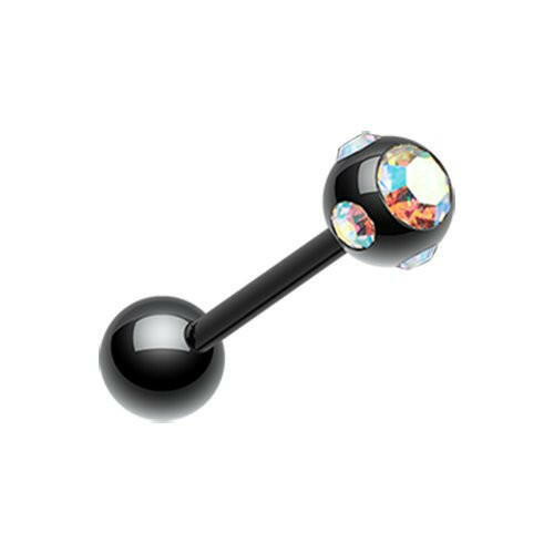 Colorline PVD Aurora Gem Ball Steel Barbell Tongue Ring Barbell Impulse Piercings 3/16" (5mm) Black/Aurora Borealis