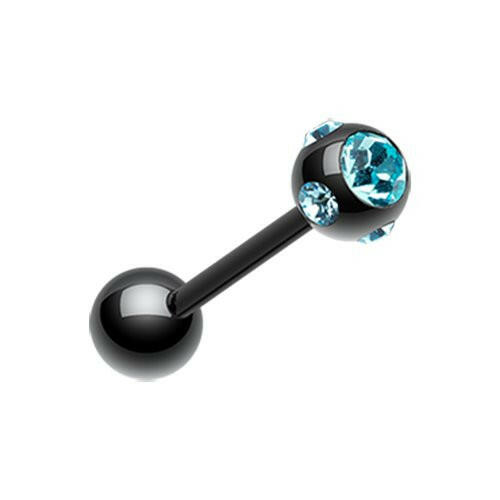 Colorline PVD Aurora Gem Ball Steel Barbell Tongue Ring Barbell Impulse Piercings 3/16" (5mm) Black/Aqua