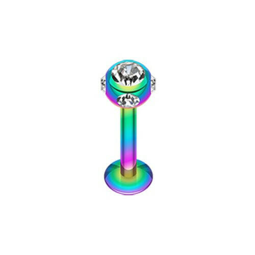 Colorline PVD Aurora Gem Ball Steel Labret Labret Impulse Piercings 5/16" (8mm) 5/32" (4mm) Rainbow/Clear