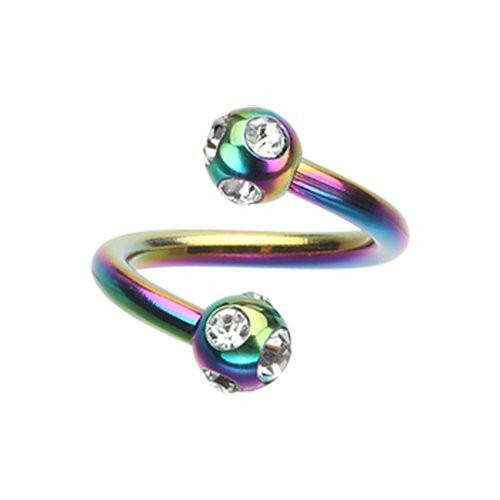 Colorline PVD Aurora Gem Ball Twist Spiral Ring Spiral Impulse Piercings 5/16" (8mm) 1/8" (3mm) Rainbow/Clear