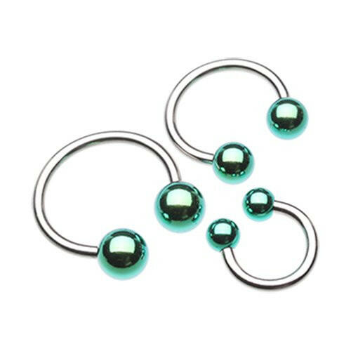 Colorline PVD Ball Ends Steel Horseshoe Circular Barbell Circular Barbell Impulse Piercings 5/16" (8mm) 1/8" (3mm) Green