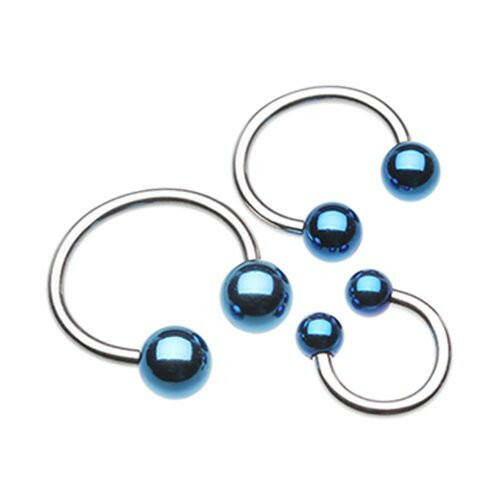 Colorline PVD Ball Ends Steel Horseshoe Circular Barbell Circular Barbell Impulse Piercings 5/16" (8mm) 1/8" (3mm) Blue