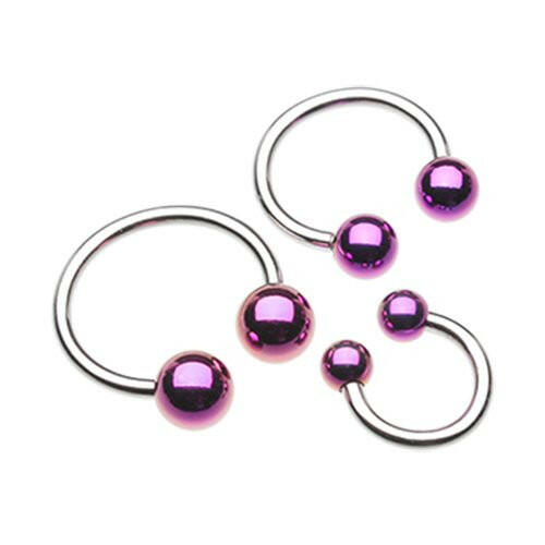 Colorline PVD Ball Ends Steel Horseshoe Circular Barbell Circular Barbell Impulse Piercings 5/16" (8mm) 1/8" (3mm) Purple