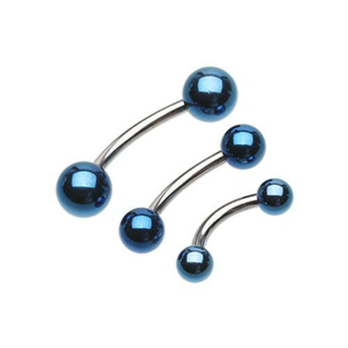 Colorline PVD Ball Top Steel Curved Barbell Ring Curved Barbell Impulse Piercings 5/16" (8mm) 5/32" (4mm) Blue