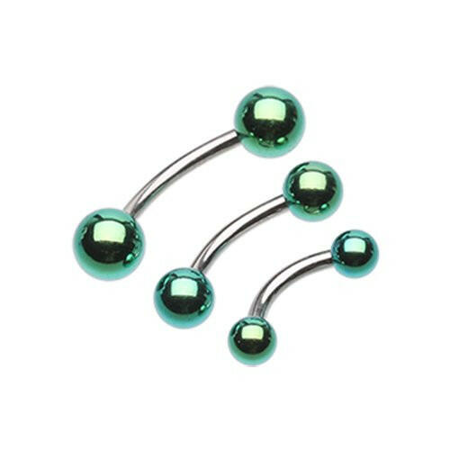 Colorline PVD Ball Top Steel Curved Barbell Ring Curved Barbell Impulse Piercings 5/16" (8mm) 5/32" (4mm) Green