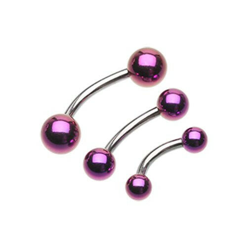 Colorline PVD Ball Top Steel Curved Barbell Ring Curved Barbell Impulse Piercings 5/16" (8mm) 5/32" (4mm) Purple