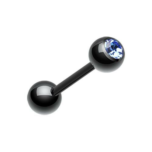 Colorline PVD Basic Gem Ball Barbell Tongue Ring Barbell Impulse Piercings 3/16" (5mm) Black/Blue