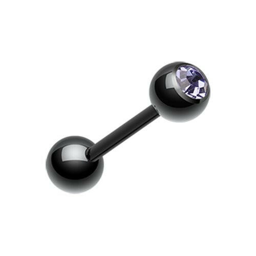 Colorline PVD Basic Gem Ball Barbell Tongue Ring Barbell Impulse Piercings 3/16" (5mm) Black/Tanzanite