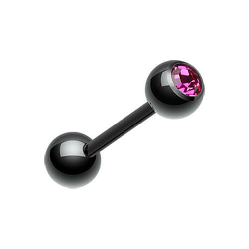 Colorline PVD Basic Gem Ball Barbell Tongue Ring Barbell Impulse Piercings 3/16" (5mm) Black/Fuchsia