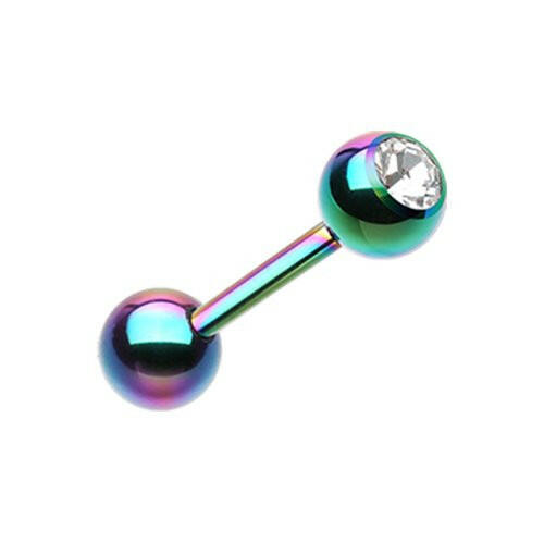 Colorline PVD Basic Gem Ball Barbell Tongue Ring Barbell Impulse Piercings 3/16" (5mm) Rainbow/Clear