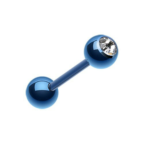 Colorline PVD Basic Gem Ball Barbell Tongue Ring Barbell Impulse Piercings 3/16" (5mm) Blue/Clear