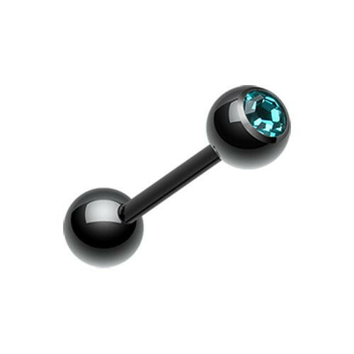 Colorline PVD Basic Gem Ball Barbell Tongue Ring Barbell Impulse Piercings 3/16" (5mm) Black/Teal