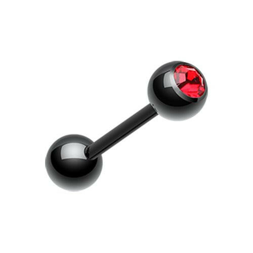 Colorline PVD Basic Gem Ball Barbell Tongue Ring Barbell Impulse Piercings 3/16" (5mm) Black/Red