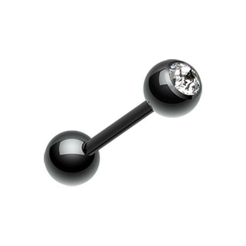 Colorline PVD Basic Gem Ball Barbell Tongue Ring Barbell Impulse Piercings 3/16" (5mm) Black/Clear