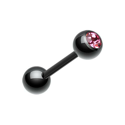 Colorline PVD Basic Gem Ball Barbell Tongue Ring Barbell Impulse Piercings 3/16" (5mm) Black/Pink