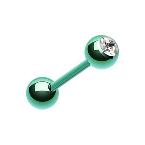 Colorline PVD Basic Gem Ball Barbell Tongue Ring Barbell Impulse Piercings 3/16" (5mm) Green/Clear