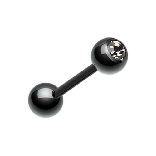 Colorline PVD Basic Gem Ball Barbell Tongue Ring Barbell Impulse Piercings 3/16" (5mm) Black/Black Diamond