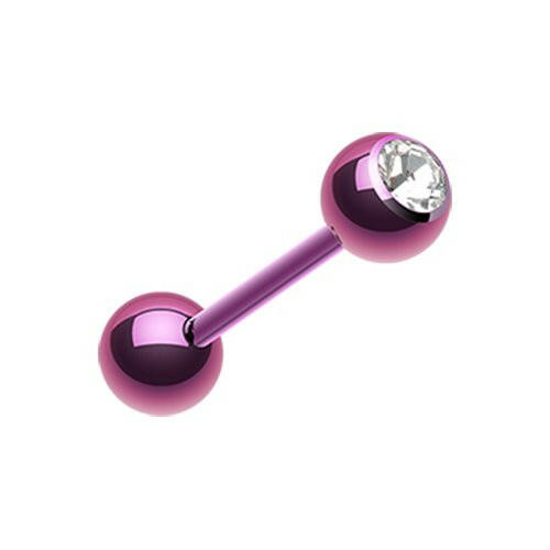 Colorline PVD Basic Gem Ball Barbell Tongue Ring Barbell Impulse Piercings 3/16" (5mm) Purple/Clear