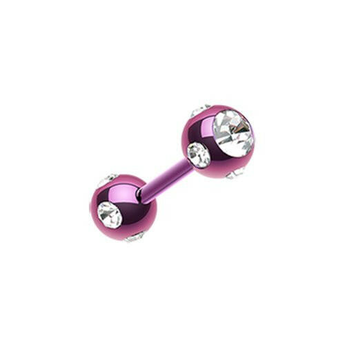 Colorline PVD Double Aurora Gem Ball Steel Cartilage Tragus Barbell Cartilage Earring Impulse Piercings Purple/Clear