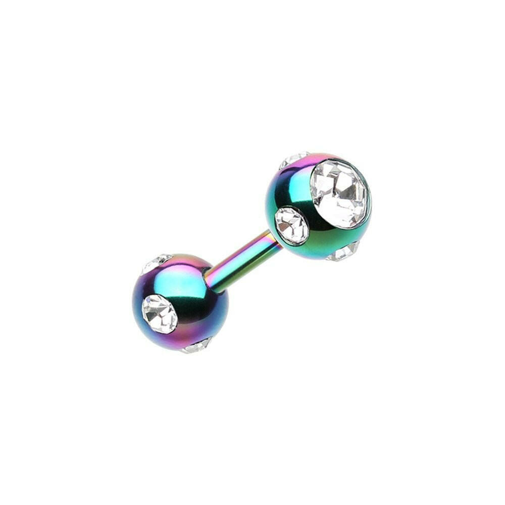 Colorline PVD Double Aurora Gem Ball Steel Cartilage Tragus Barbell Cartilage Earring Impulse Piercings Rainbow/Clear