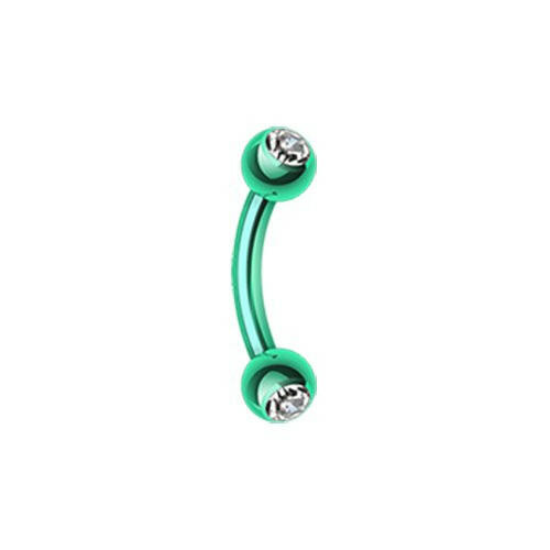 Colorline PVD Double Gem Ball Curved Barbell Eyebrow Ring Curved Barbell Impulse Piercings 5/16" (8mm) Green/Clear