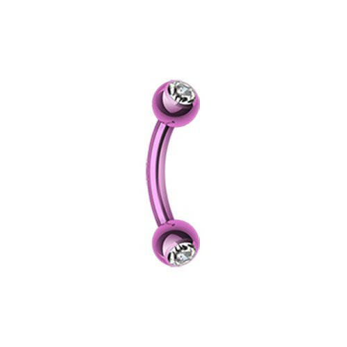 Colorline PVD Double Gem Ball Curved Barbell Eyebrow Ring Curved Barbell Impulse Piercings 5/16" (8mm) Purple/Clear