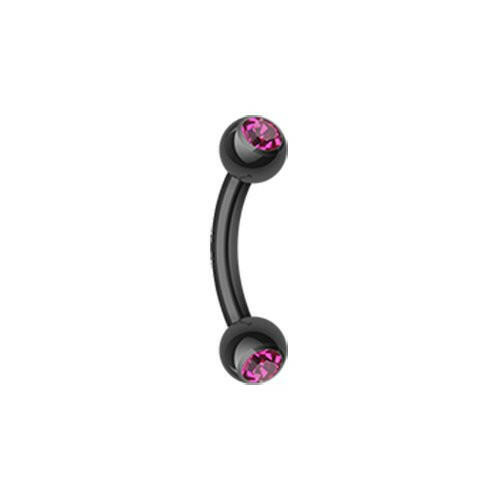 Colorline PVD Double Gem Ball Curved Barbell Eyebrow Ring Curved Barbell Impulse Piercings 5/16" (8mm) Black/Fuchsia