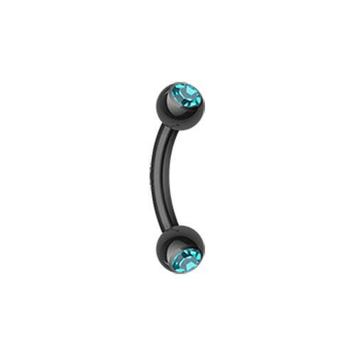 Colorline PVD Double Gem Ball Curved Barbell Eyebrow Ring Curved Barbell Impulse Piercings 5/16" (8mm) Black/Teal