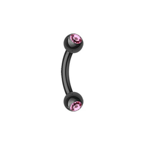 Colorline PVD Double Gem Ball Curved Barbell Eyebrow Ring Curved Barbell Impulse Piercings 5/16" (8mm) Black/Pink