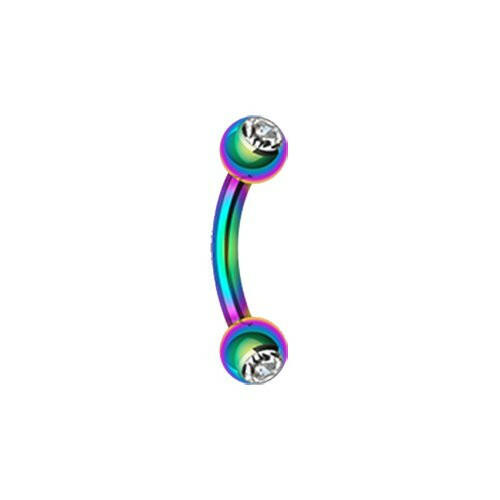 Colorline PVD Double Gem Ball Curved Barbell Eyebrow Ring Curved Barbell Impulse Piercings 5/16" (8mm) Rainbow/Clear