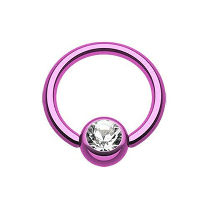 Colorline PVD Gem Ball Captive Bead Ring Captive Bead Impulse Piercings 3/8" (10mm) 3/16" (5mm) Purple/Clear