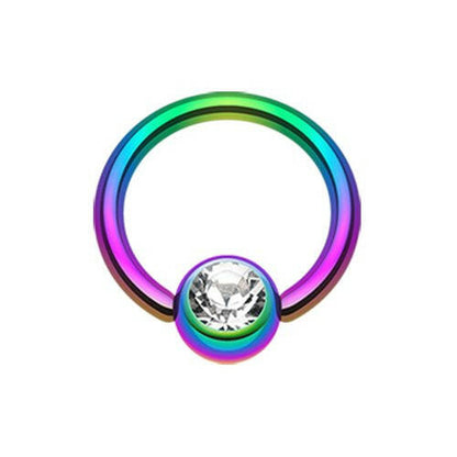 Colorline PVD Gem Ball Captive Bead Ring Captive Bead Impulse Piercings 3/8" (10mm) 3/16" (5mm) Rainbow/Clear