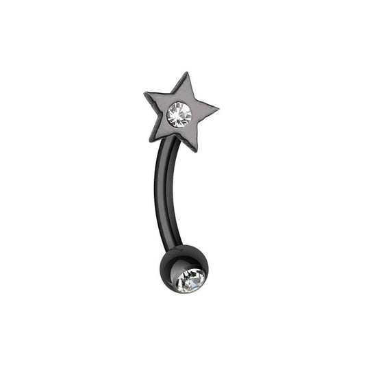 Colorline PVD Sparkle Star Curved Barbell Eyebrow Ring Curved Barbell Impulse Piercings 5/16" (8mm) Black/Clear