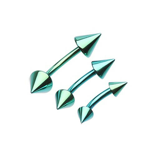 Colorline PVD Spike Curved Barbell Ring Curved Barbell Impulse Piercings 5/16" (8mm) 1/8" (3mm) Green