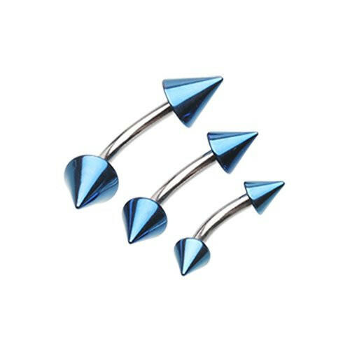 Colorline PVD Spike Top Curved Barbell Ring Curved Barbell Impulse Piercings 5/16" (8mm) 5/32" (4mm) Blue