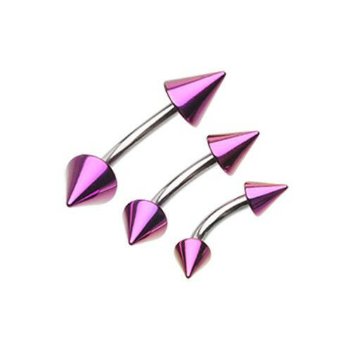 Colorline PVD Spike Top Curved Barbell Ring Curved Barbell Impulse Piercings 5/16" (8mm) 5/32" (4mm) Purple