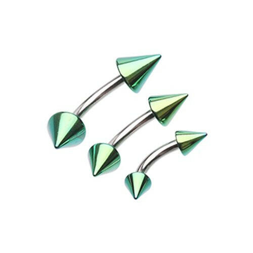 Colorline PVD Spike Top Curved Barbell Ring Curved Barbell Impulse Piercings 5/16" (8mm) 5/32" (4mm) Green