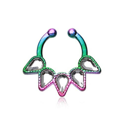 Colorline Quinary Spear Fake Septum Clip-On Ring Fake Septum Ring Impulse Piercings Rainbow/Clear