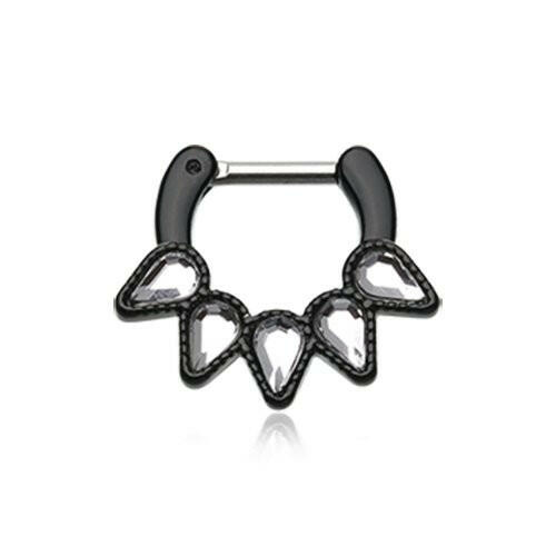 Colorline Quinary Spear Septum Clicker Septum Ring Impulse Piercings 16 GA (1.2mm) 1/4" (6mm) Black/Clear