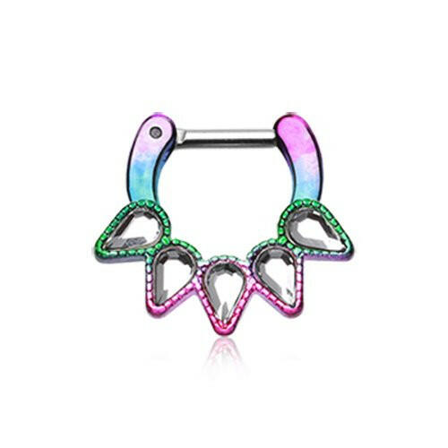 Colorline Quinary Spear Septum Clicker Septum Ring Impulse Piercings 16 GA (1.2mm) 1/4" (6mm) Rainbow/Clear