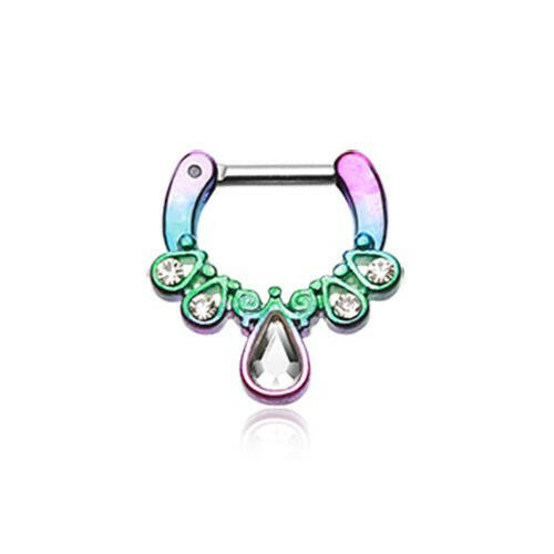 Colorline Radiant Kao Septum Clicker Septum Ring Impulse Piercings 16 GA (1.2mm) 1/4" (6mm) Rainbow/Clear