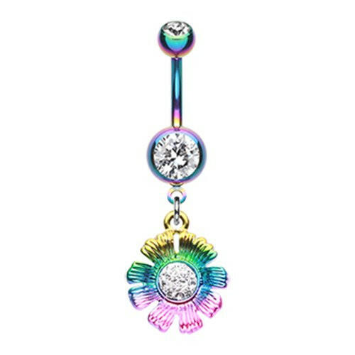 Colorline Rainbow Sparkle Flower Belly Button Ring Navel Ring Impulse Piercings